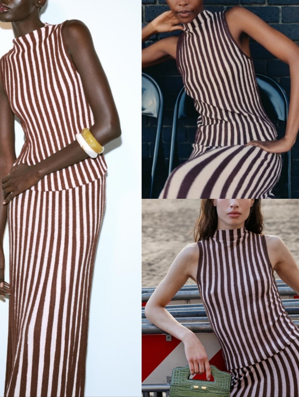 New Zara Striped Textured High Neck Sleeveless Knit Top - Picture 4 of 12